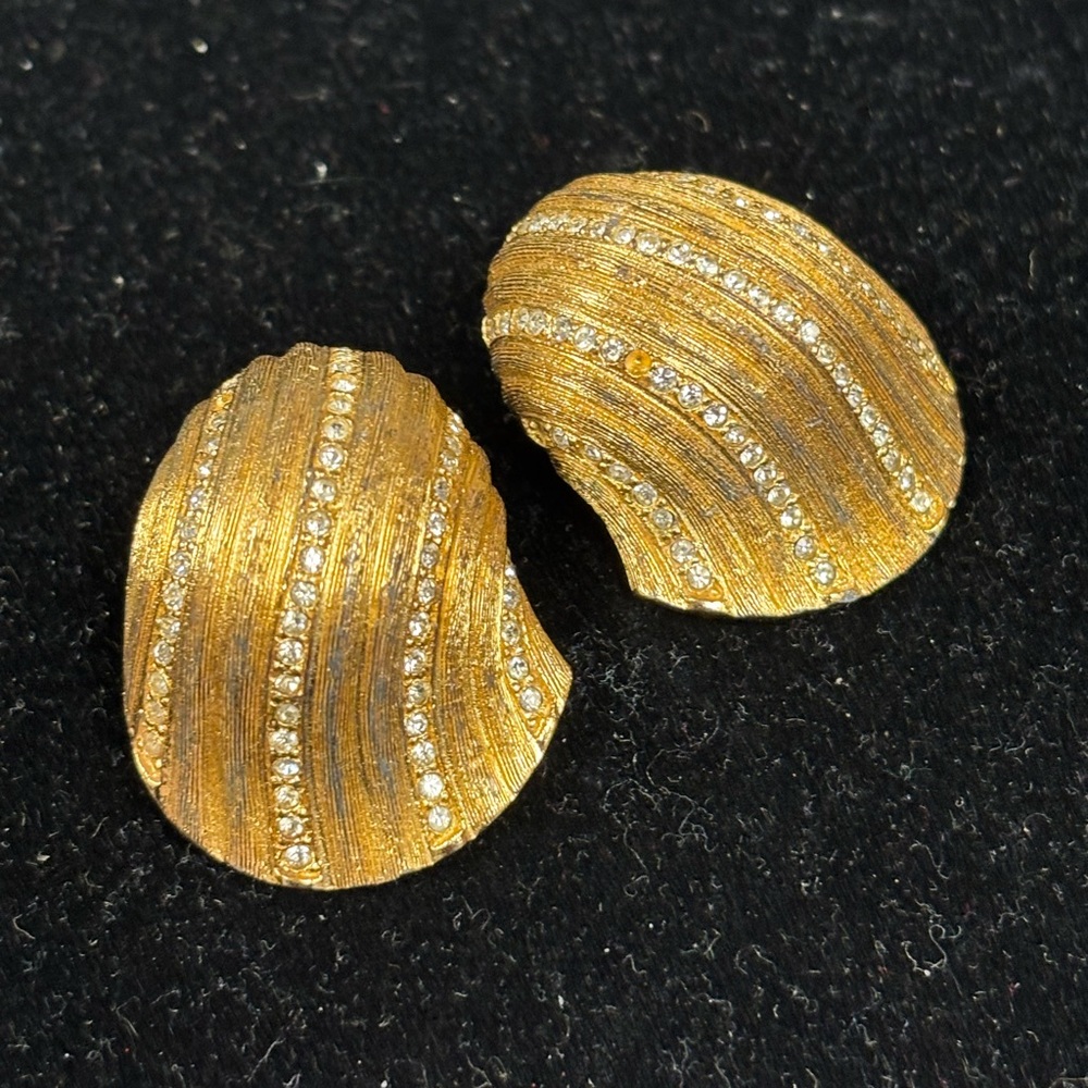 Dior Gold & rhinestones Textured Earrings.